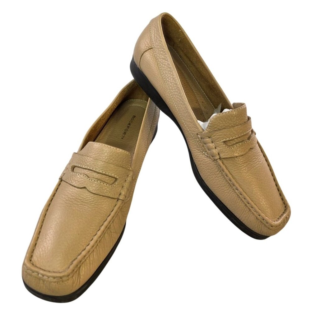 Rockport Women's Penny Loafers Tan Camel Pebbled Leather Flats Size 11M